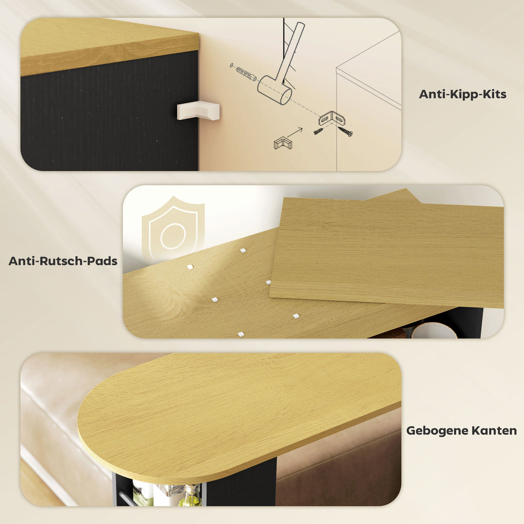 Udtrækkeligt barbord, kan konverteres til l-formet, masser af opbevaringsplads, 3 justerbare hylder, spånplade, mdf, sort