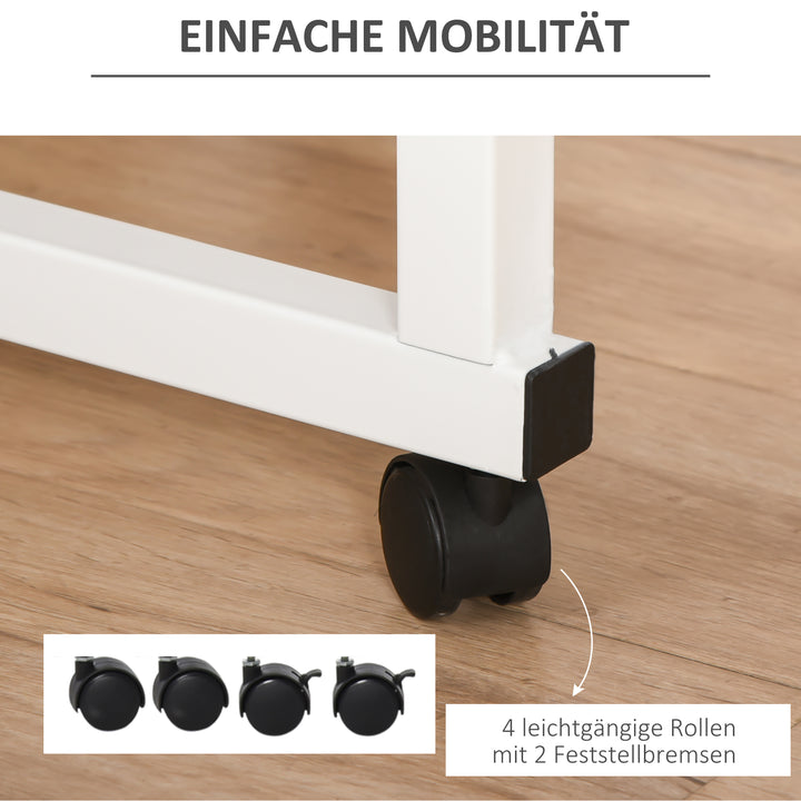 Sidebord højdejusterbart sofabord mobilt endbord med hjul låsebremser c-borde spånplade stål jern plastik hvid ahornfarve 60 x 40 x 68-78 cm