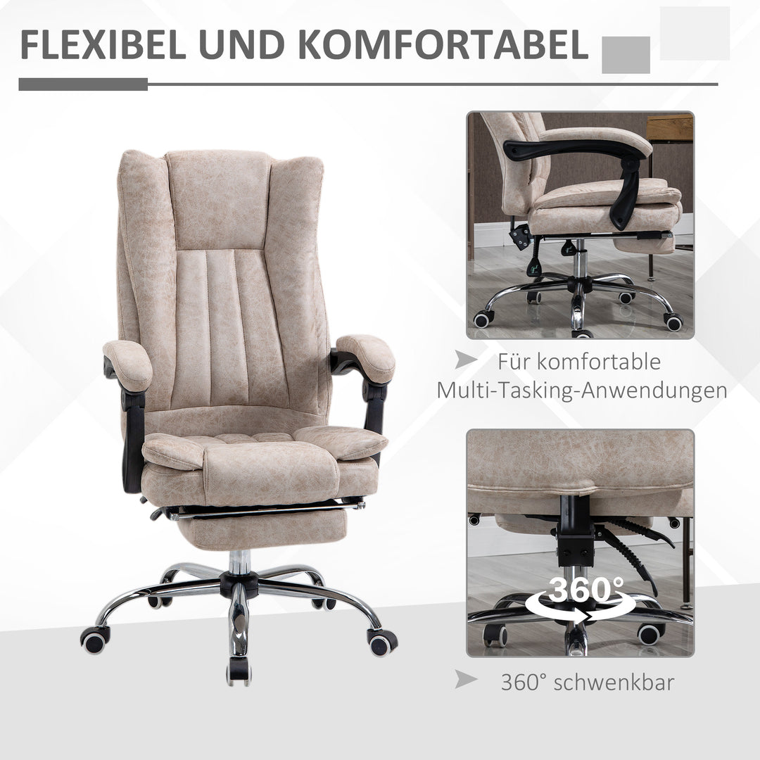 Kontorstol drejestol med hældningsfunktion fodstøtte kontorstol sædehøjdejustering stol skrivebordsstol mikrofiber plast metal nylon beige+sort+sølv 63 x 71 x 110-118 cm