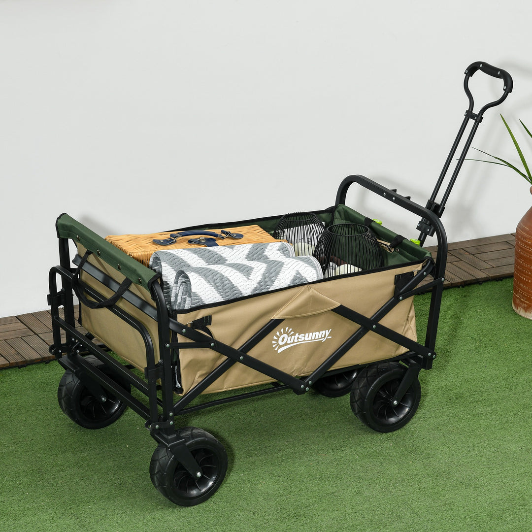Foldbar sækkevogn, 110 l, op til 100 kg, teleskophåndtag, stålramme, 94 x 57 x 77-100 cm, khaki