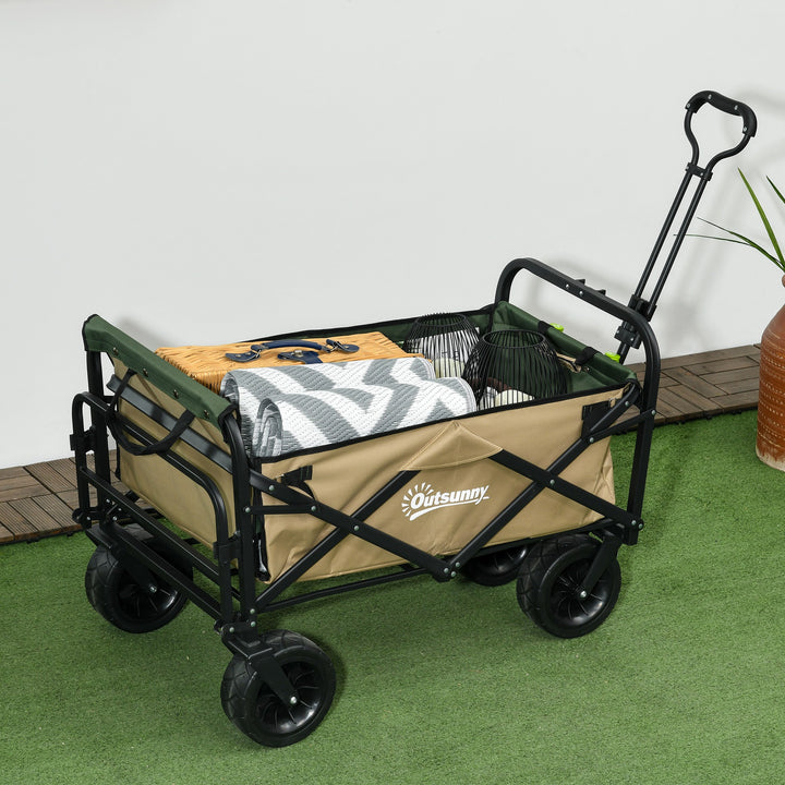 Foldbar sækkevogn, 110 l, op til 100 kg, teleskophåndtag, stålramme, 94 x 57 x 77-100 cm, khaki