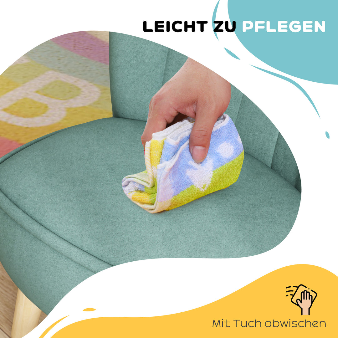 Børnelænestol, fløjlslook, til 3-7 år, op til 45 kg, træstel, 44 x 45 x 56,5 cm, lyseblå