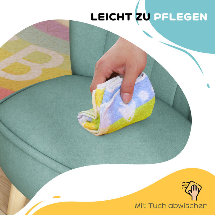 Børnelænestol, fløjlslook, til 3-7 år, op til 45 kg, træstel, 44 x 45 x 56,5 cm, lyseblå