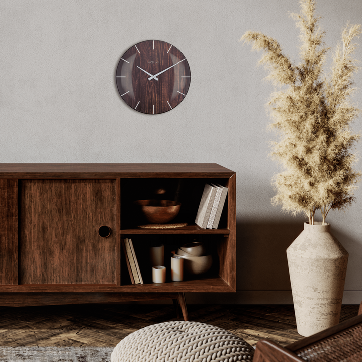 Vægur - 35 cm - Dome Glas - 'Edge Wood Dome'