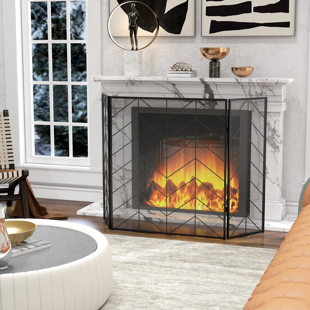 Gnistbeskyttelse til pejse, elegant gnistfanger, foldbar, belagt, sort, 135 x 85 cm