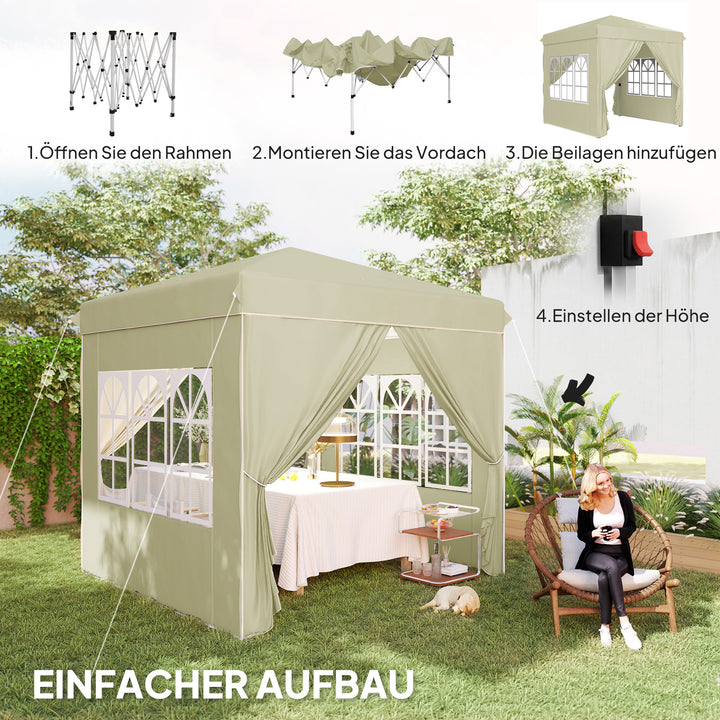 2,5 x 2,5 m pop-up pavillon med sidevægge og bæretaske, UPF50+ højdejusterbart havetelt, cremehvid