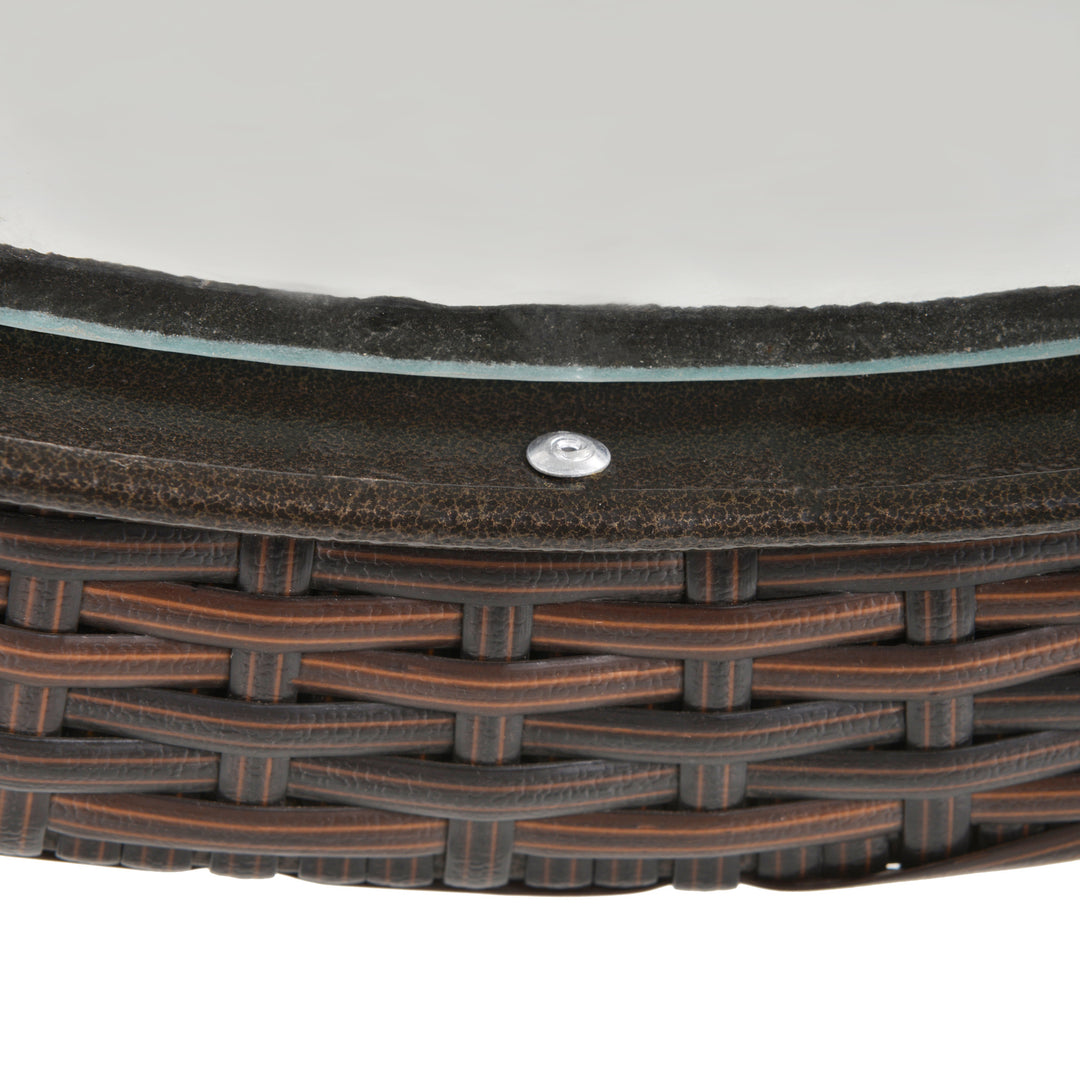 Foldbart havebord med hærdet glasplade og stålstel i rattandekor, brun, 68 x 68 x 73 cm