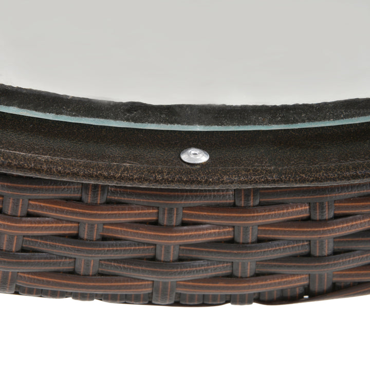 Foldbart havebord med hærdet glasplade og stålstel i rattandekor, brun, 68 x 68 x 73 cm