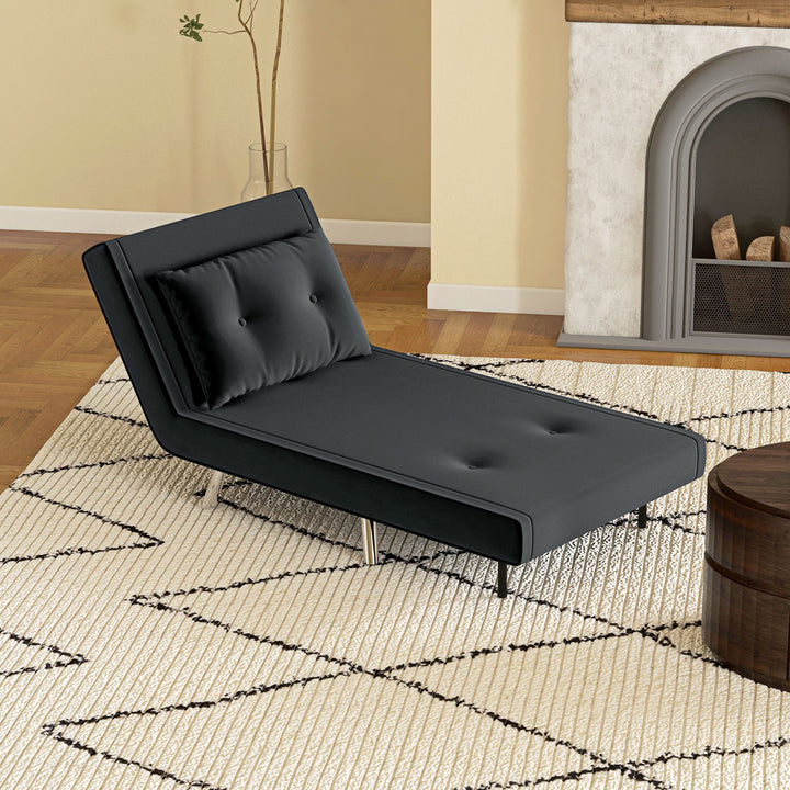 Lænestol med lænefunktion, knapsyninger, linnedlook, 77 cm x 88 cm x 83 cm, sort