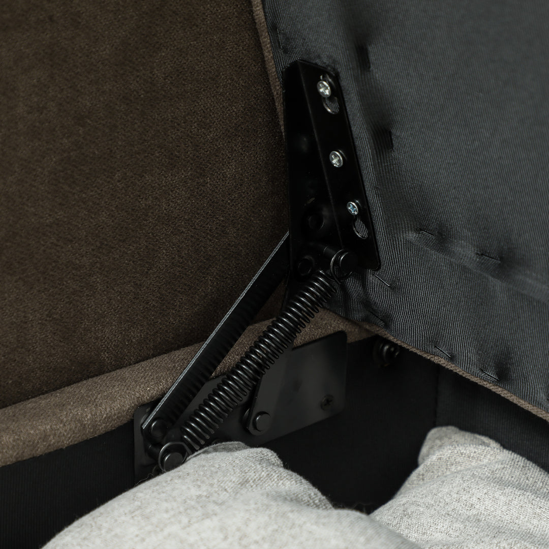 To-personers sofa med opbevaring, fløjlsbetrukket sofa med ryghynder til stue, soveværelse, kontor, brun