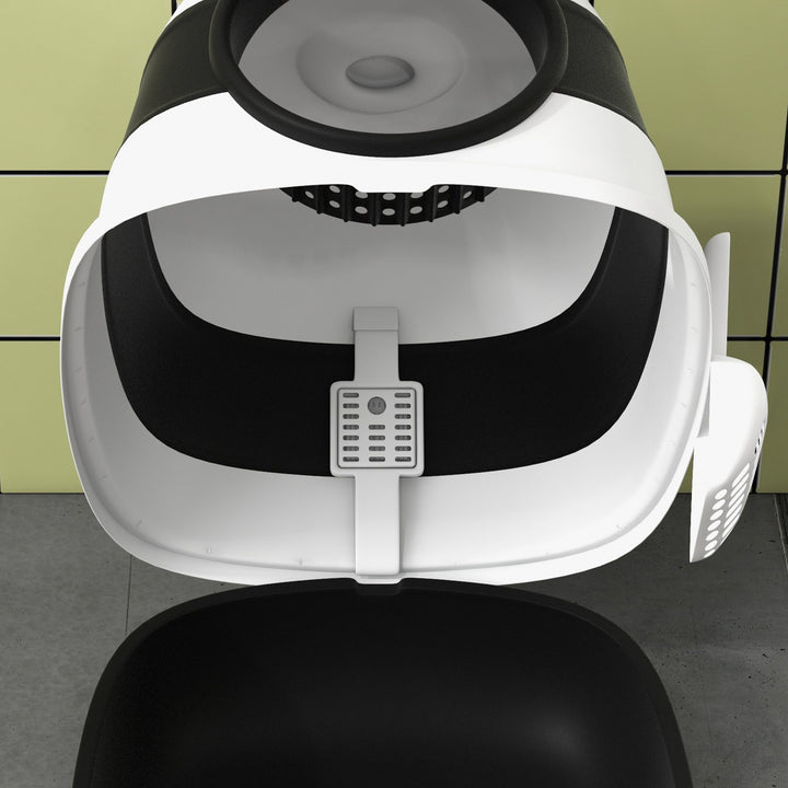 Kattebakke med låg og kattebakke, til katte op til 5 kg, 52 x 41 x 38 cm, hvid/sort