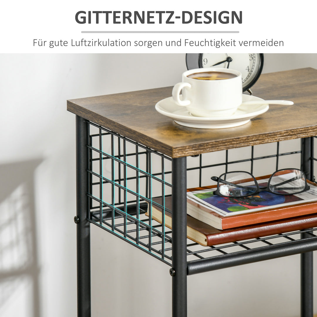 Køkkenvogn i industrielt design 1 hylde 1 opbevaringskurv 4 hjul 40 cm x 30 cm x 62 cm stål sort + brun