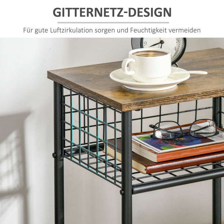 Køkkenvogn i industrielt design 1 hylde 1 opbevaringskurv 4 hjul 40 cm x 30 cm x 62 cm stål sort + brun