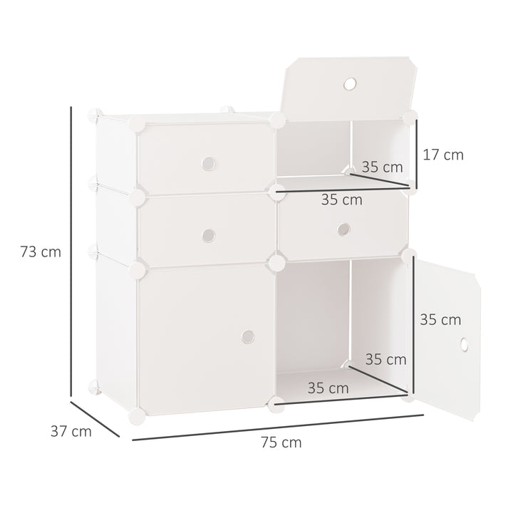 Skoskab, hylde med opbevaringsbokse, garderobe, plast, stål, hvid, 75 x 37 x 73 cm