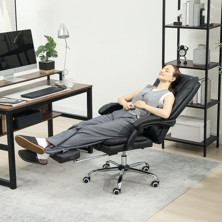Massagestol, kontorstol med massagefunktion, inklusive fodstøtte, højdejusterbar, 64 cm x 70 cm x 118 cm, sort