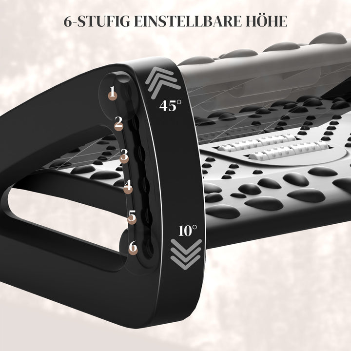 Skrivebordsfodstøtte, højdejusterbar fodskammel med massageoverflade og hjul, plastik, sort