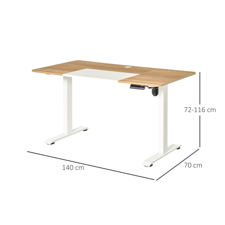 Højdejusterbart skrivebord elektrisk 140 x 70 cm computerbord med 4 hukommelseskontroller, 4-delt bordplade, sit-stee-bord med antikollision, overophedningsbeskyttelse hvid