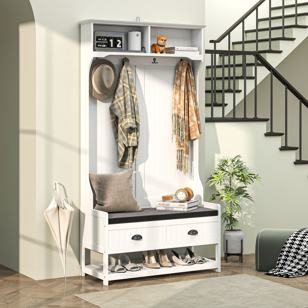 Knagerække med kroge, garderobe med skobænk, til entré, entré, metal, mdf, hvid+grå