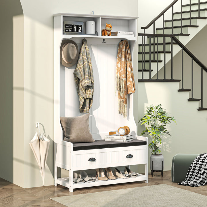 Knagerække med kroge, garderobe med skobænk, til entré, entré, metal, mdf, hvid+grå