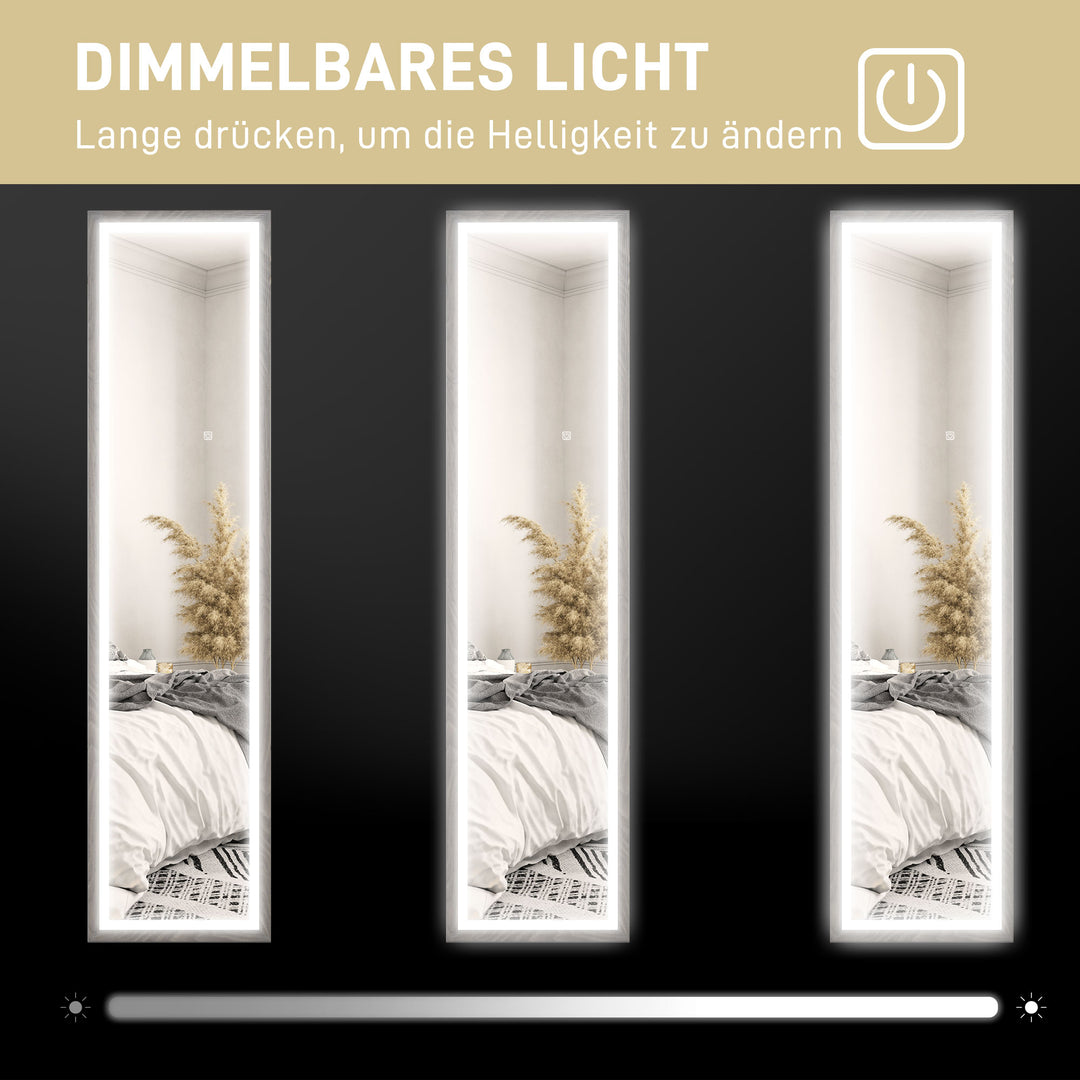 Led spejl i fuld længde, 40 x 160 cm, touch-betjening, dæmpbar, 3 farver, grå