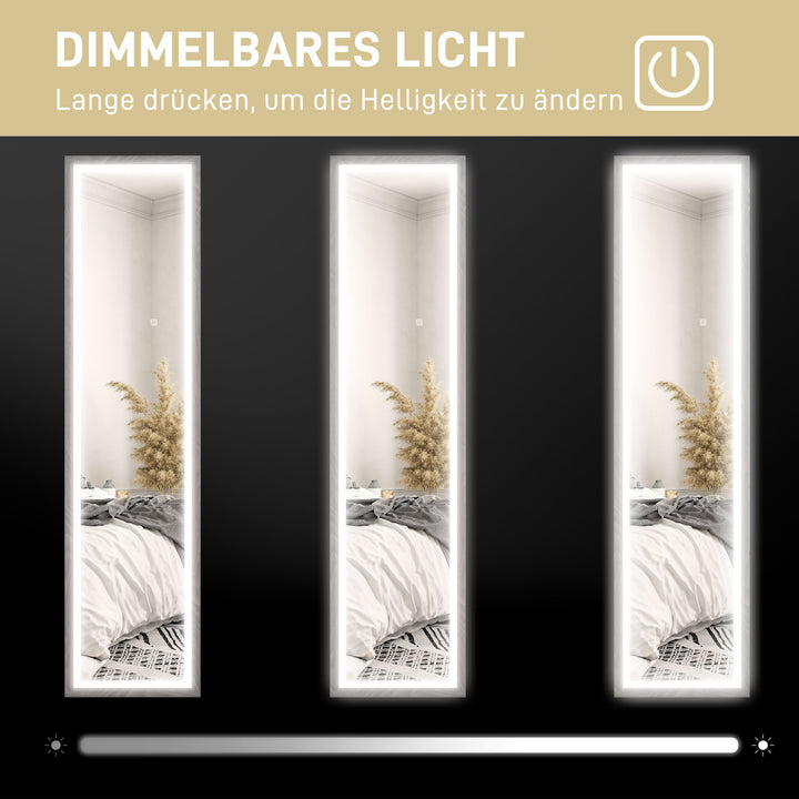 Led spejl i fuld længde, 40 x 160 cm, touch-betjening, dæmpbar, 3 farver, grå
