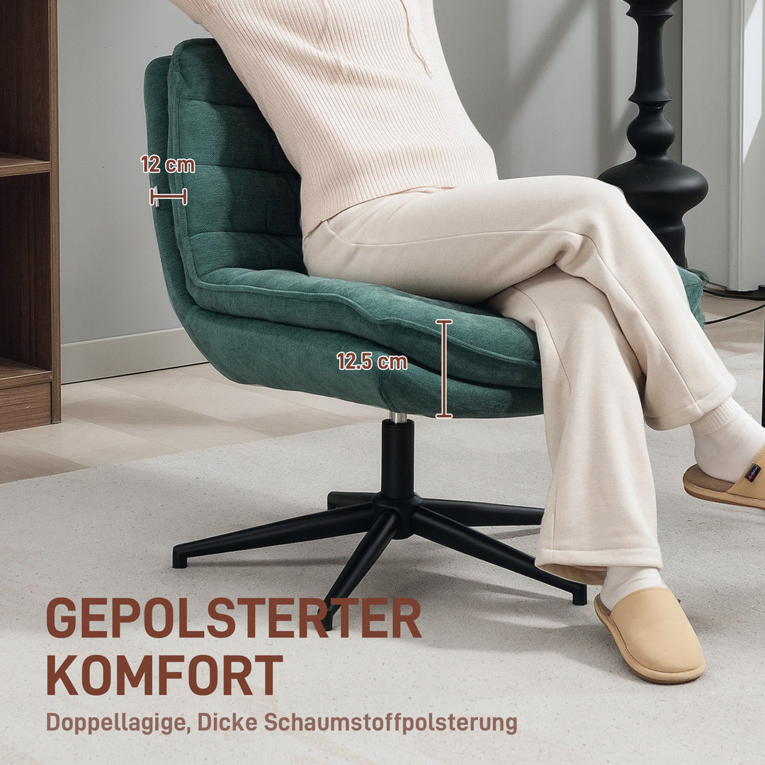 Drejelig kontorstol med bredt sæde, rummelig polstret stol til kontor, arbejdsværelse, mørkegrøn