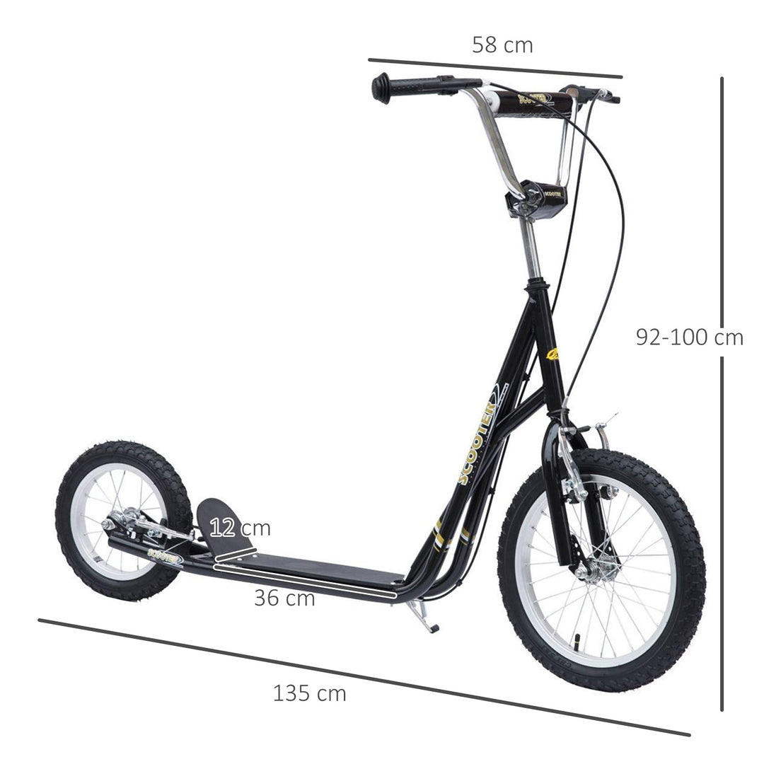 Børneløbehjul 16/12 tommer løbehjul kickscooter med bremser city scooter kickboard børneløbehjul til 5+ år børn sort 135 x 58 x 92-100 cm