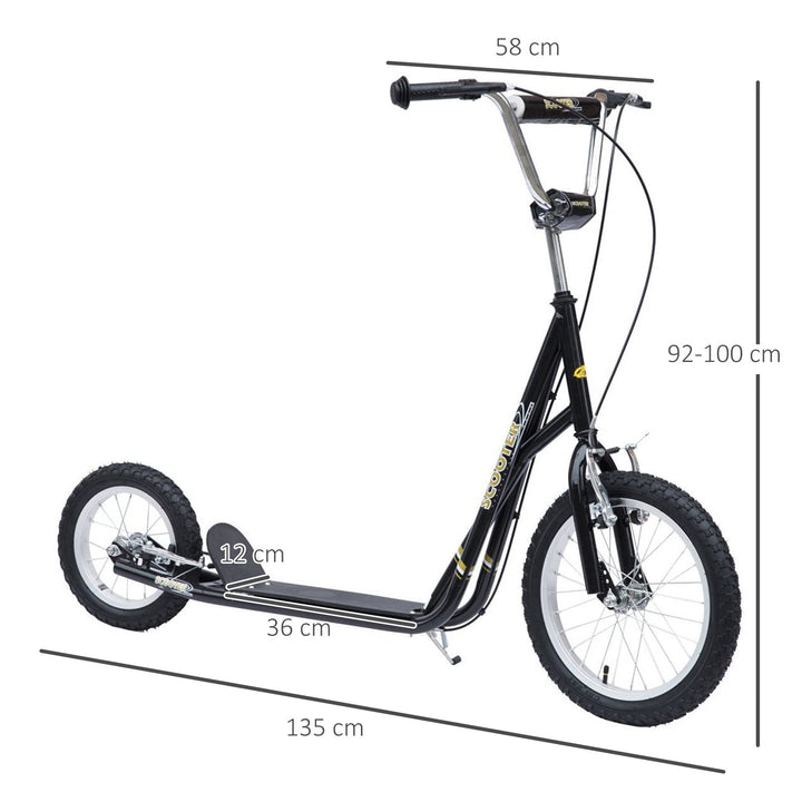 Børneløbehjul 16/12 tommer løbehjul kickscooter med bremser city scooter kickboard børneløbehjul til 5+ år børn sort 135 x 58 x 92-100 cm