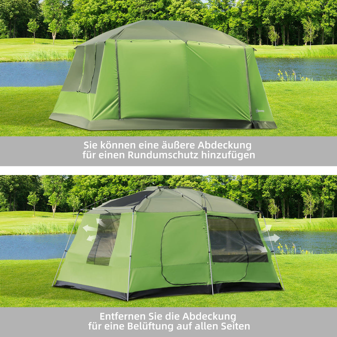Campingtelt kuppeltelt familietelt 2 sovekabiner 4-8 personer l405 x b305 x h225 cm