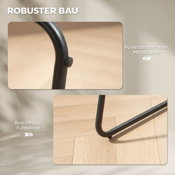 Sæt med 2 barstole, barstole med stofbetræk og skumpolstring, polstret skammel med metalben, grå