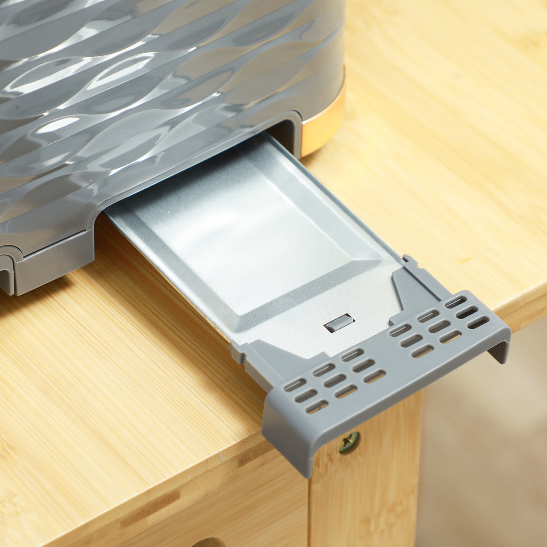 2-I-1 brødrister- og elkedelsæt, 7 bruningsniveauer, optønings- og genopvarmningsfunktion, grå