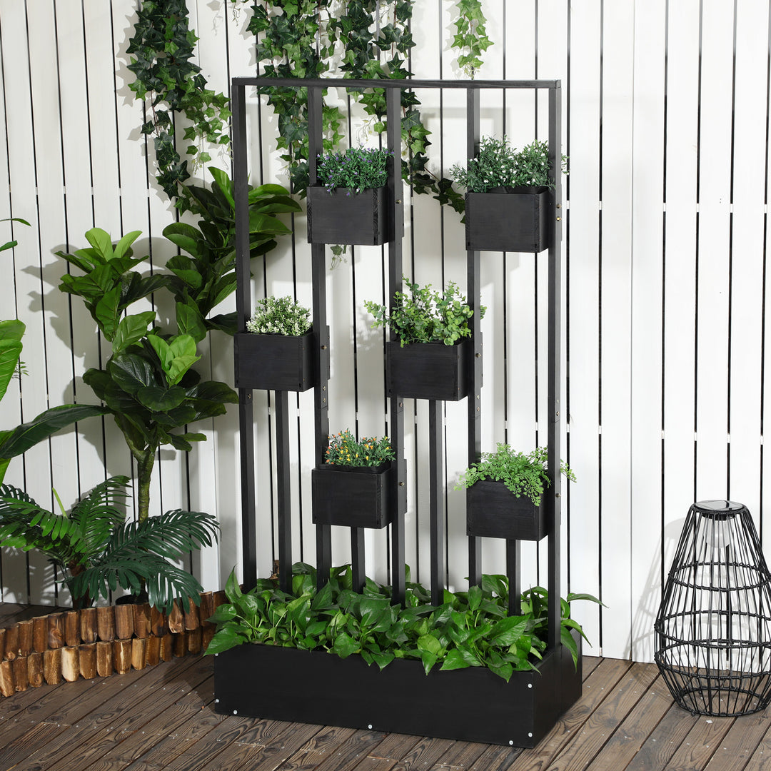Plantekombination, modulært design, stativ, naturtræ, sort, 90 x 45 x 170 cm