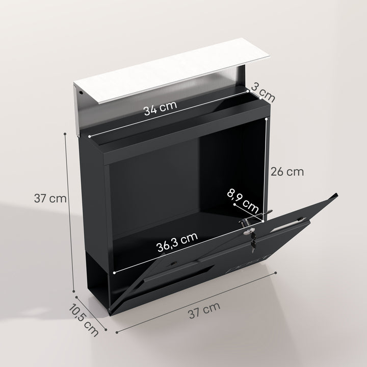 Postkasse, vægmonteret, aflåselig, vindue, stål, grå