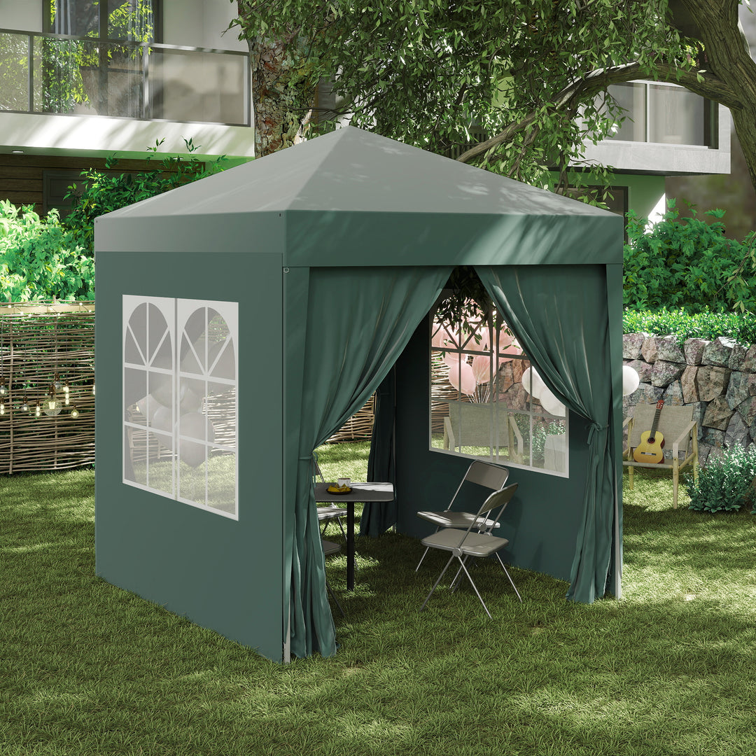 Foldbart pavillon, øltelt, 4 aftagelige sidepaneler, 2 vinduer, metalramme, 2 x 2m, mørkegrøn