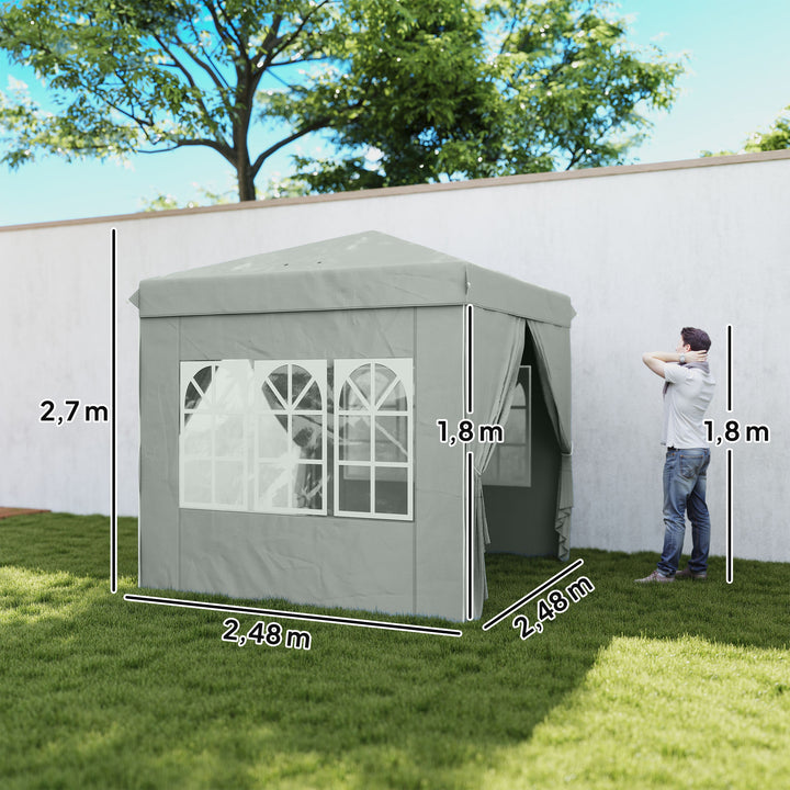 2,5 x 2,5 m pop-up pavillon med sidevægge og bæretaske, UPF50+ højdejusterbart havetelt, lysegrå