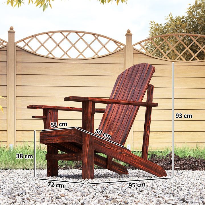 Adirondack havestol med kopholder, haveliggestol, balkonstol, massivt træ, forkullet, 72 x 95 x 93 cm