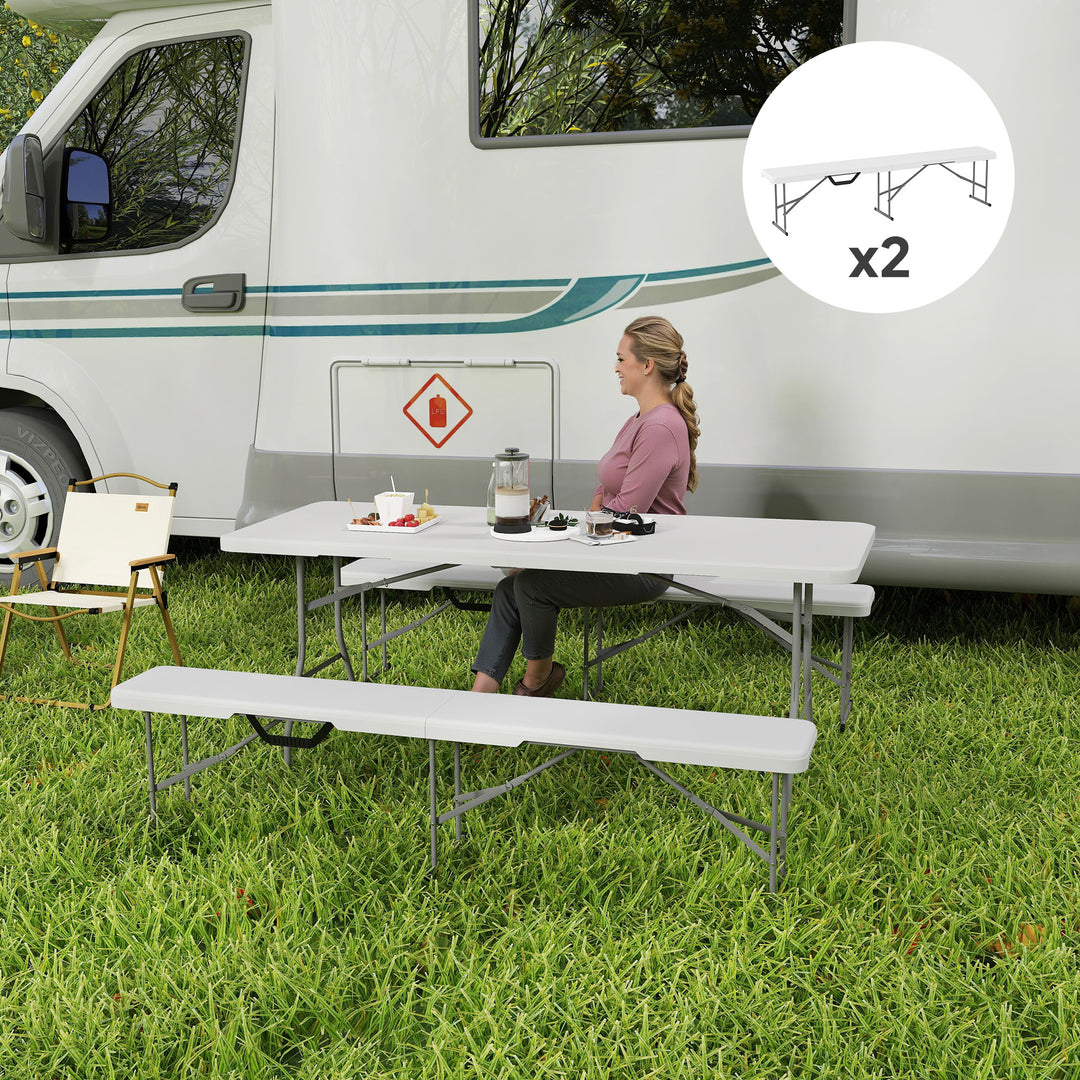 Campingbænk, udendørs plastikbænk, 240 kg lasteevne, hvid