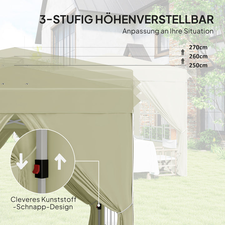 2,5 x 2,5 m pop-up pavillon med sidevægge og bæretaske, UPF50+ højdejusterbart havetelt, cremehvid