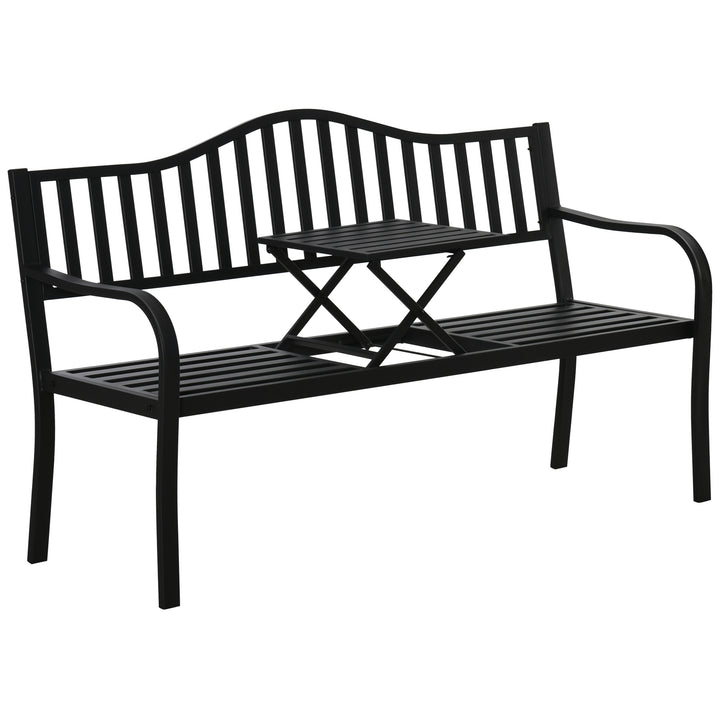 2-personers havebænk, robust parkbænk med udtrækkeligt bord, 240 kg lasteevne, terrassebænk med ryglæn og armlæn, havemøbler til terrasse, have, 150 x 58,5 x 90 cm, sort