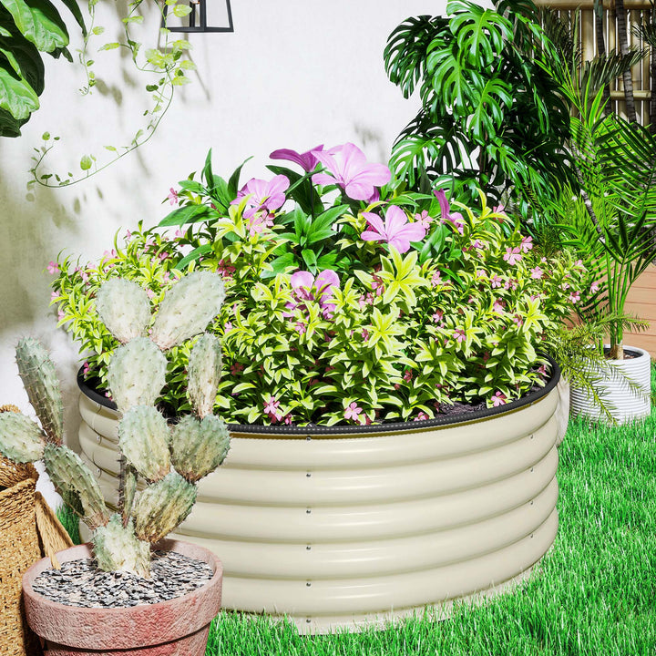 Højbed, galvaniseret plantekasse med sikkerhedskant, plantekasse med åben bund, 120 x 120 x 43 cm, cremehvid