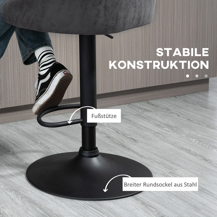 Sæt med 2 barstole, højdejusterbare, 360 graders drejeligt design, 57 cm x 50 cm x 84-104 cm, grå