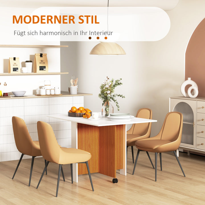 Foldbart spisebord udtrækkeligt spisebord, mobilt, moderne design, 120 cm x 80 cm x 73 cm, teak + hvid