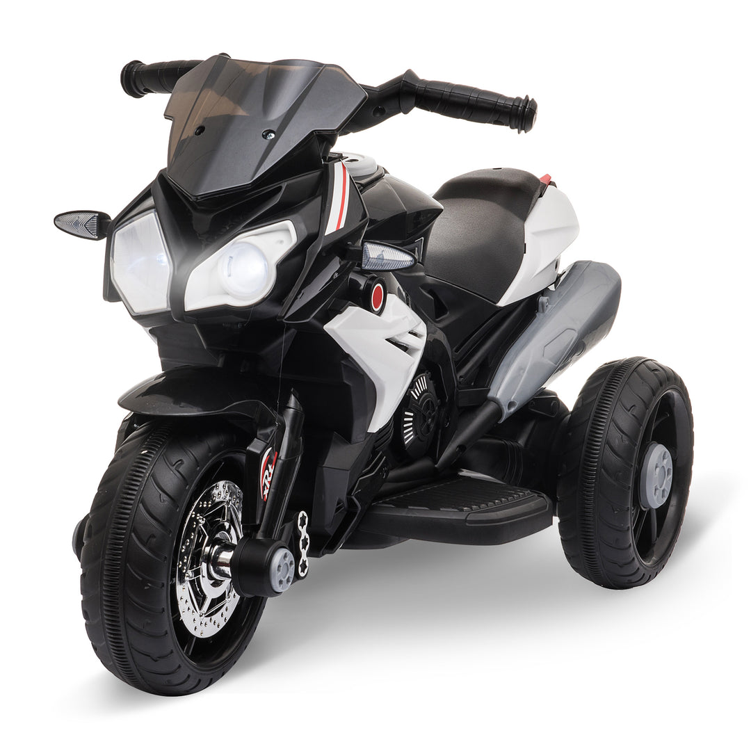 Elektrisk børnemotorcykel, lys og lyd, 3 km/t, genopladelig, plast og metal, sort/hvid
