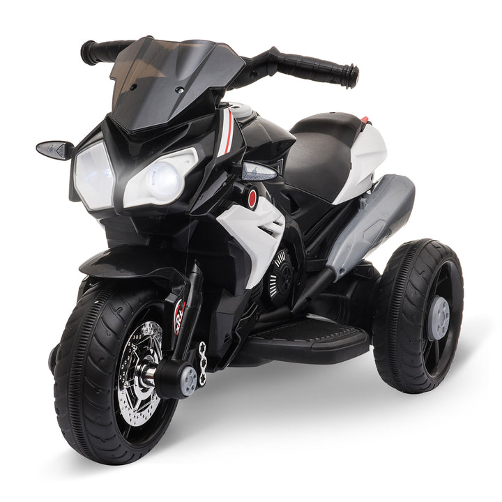 Elektrisk børnemotorcykel, lys og lyd, 3 km/t, genopladelig, plast og metal, sort/hvid