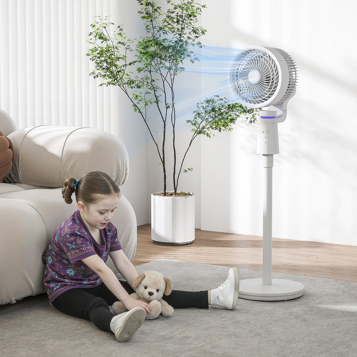 Sokkelventilator, luftcirkulator, ventilator med 3 hastighedsindstillinger, fjernbetjening, timer, 70°+90° oscillation