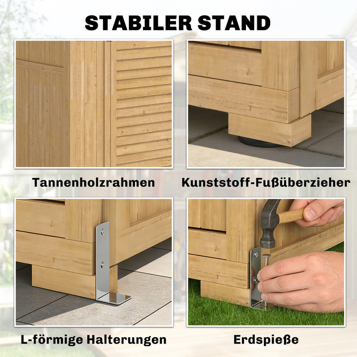 Haveskab i træ med hylde, aflåselig dør, bundplade, asfalttag, ventilationspanel, 128x57,5x197cm