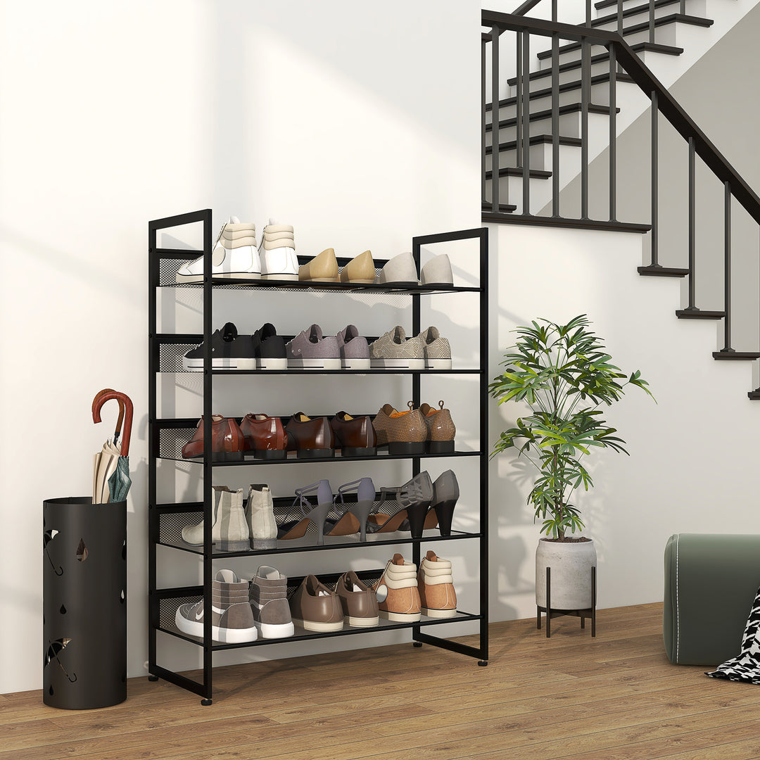 Lille skohylde, høj, smal, 5 hylder, 72 cm x 30 cm x 102 cm, sort