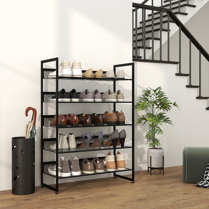 Lille skohylde, høj, smal, 5 hylder, 72 cm x 30 cm x 102 cm, sort