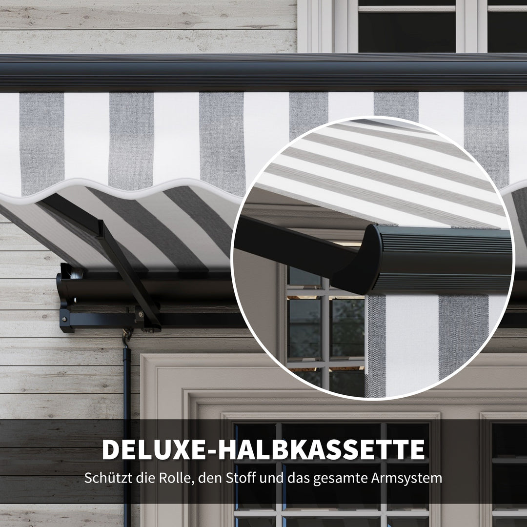 Sun markise markise terrassemarkise vejrbestandig 1 håndsving 395 x 250 x 150 cm grå + hvid