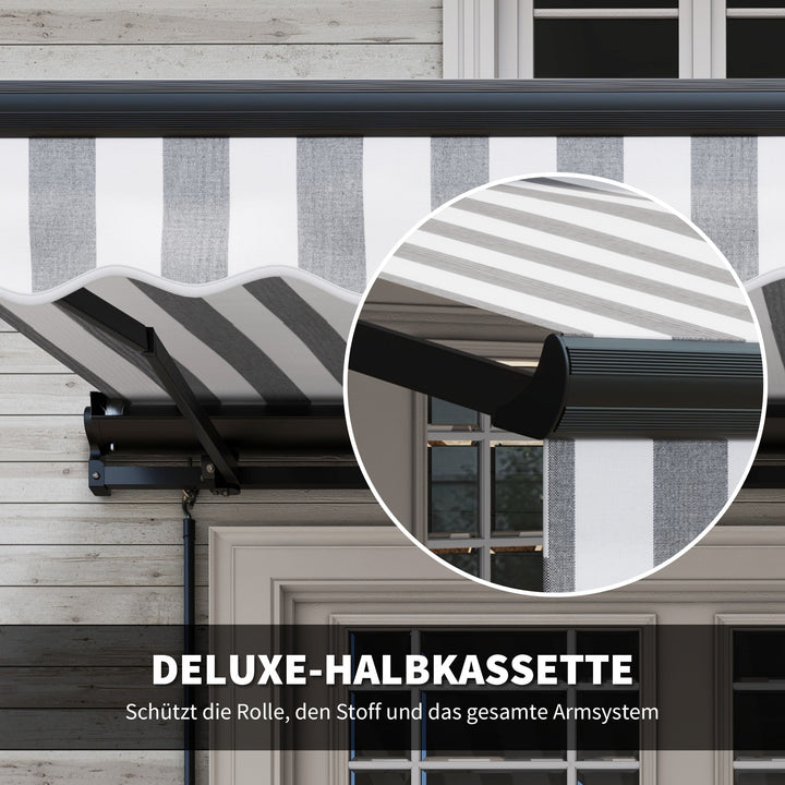 Sun markise markise terrassemarkise vejrbestandig 1 håndsving 395 x 250 x 150 cm grå + hvid